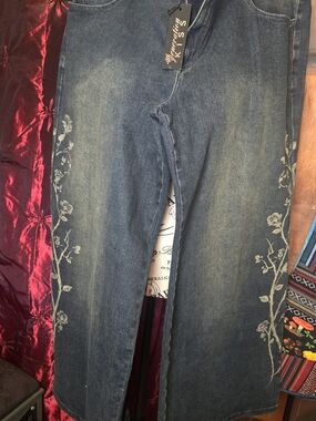 Dolls Kill Brand Wide Leg Denim Jeans